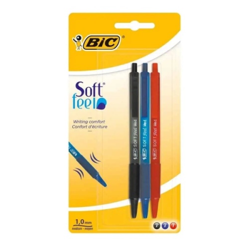 Pens, BIC Clic Soft Feel Grip Pen Assorted (3)