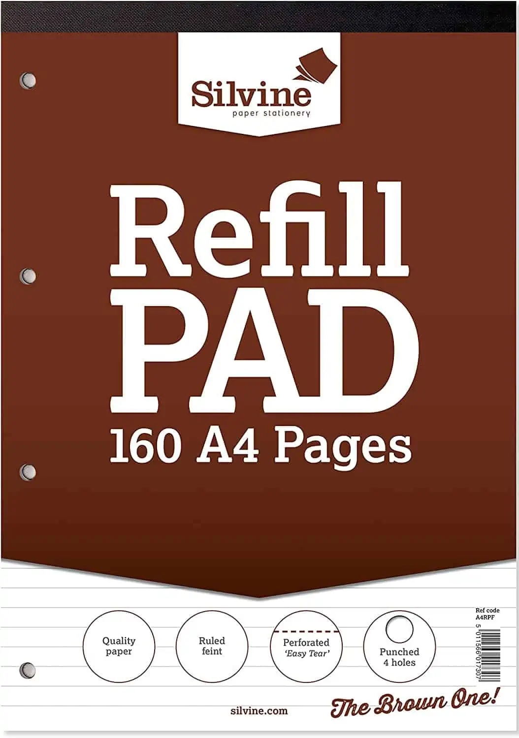 Silvine A4 Refill Pad, 160 pages, Feint (Brown cover)