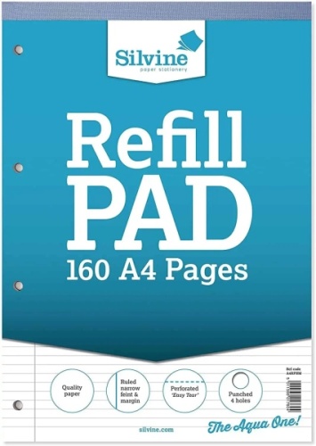 Refill Pad, A4, Silvine 160 pages, N. Feint & Margin (Light Blue cover)