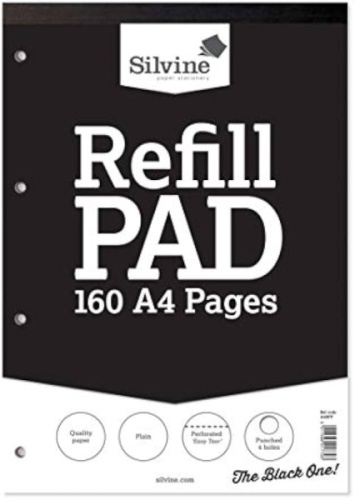 Silvine A4 Refill Pad, 160 pages, Plain (Black cover)