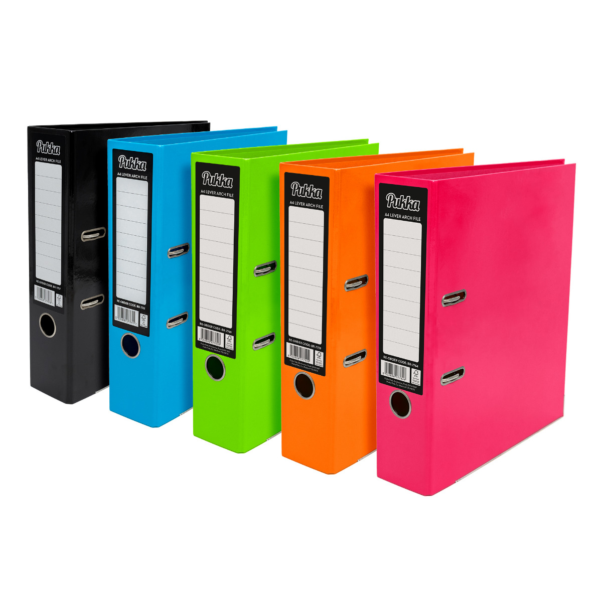 Brights A4 Lever Arch File Assorted (3xBlack, 2xBlue,1xOrange, 2xGreen,  2xPink)