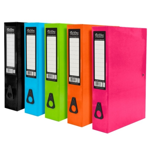 Brights Foolscap Box File Assorted (3xBlack, 2xBlue,1xOrange, 2xGreen,  2xPink)