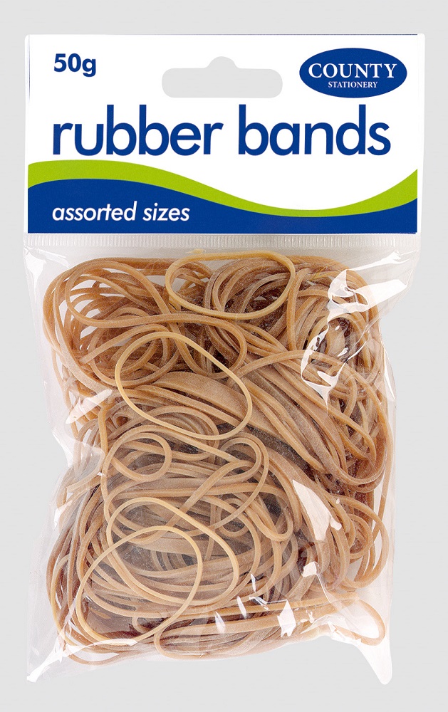 Rubber Bands, 50gm Natural, Hanging Pack