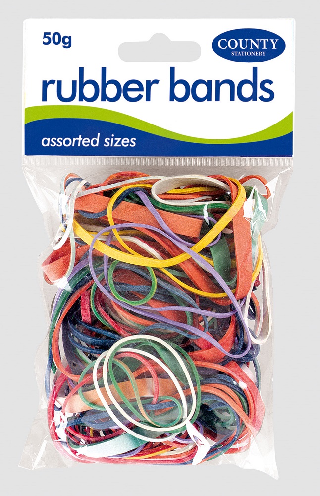 Rubber Bands, 50gm Coloured, Hanging Pack