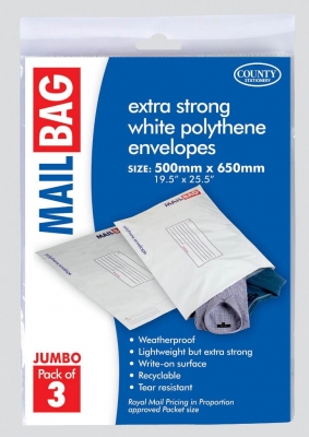 County Polythene Mail Bag, Extra Large 5's, 420 x 500mm