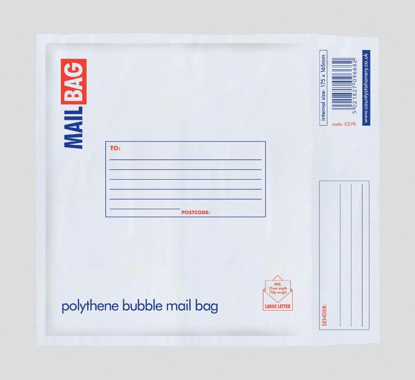 County Polythene Bubble Envelopes, CD, 175 x 165mm