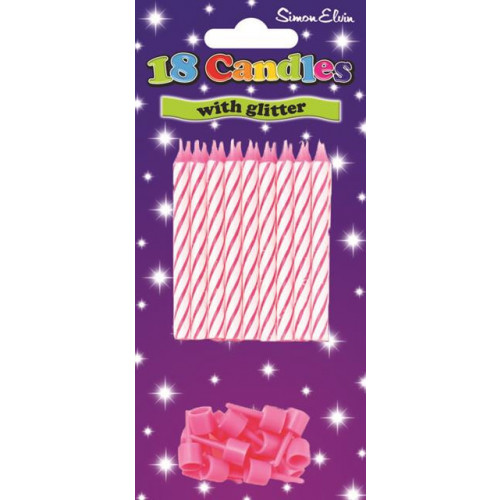 Candles, Spiral Pink with Holder, 18's