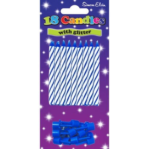 Candles, Spiral Blue with Holder, 18's