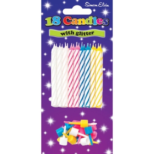 Candles, Spiral Assorted with Holder, 18's