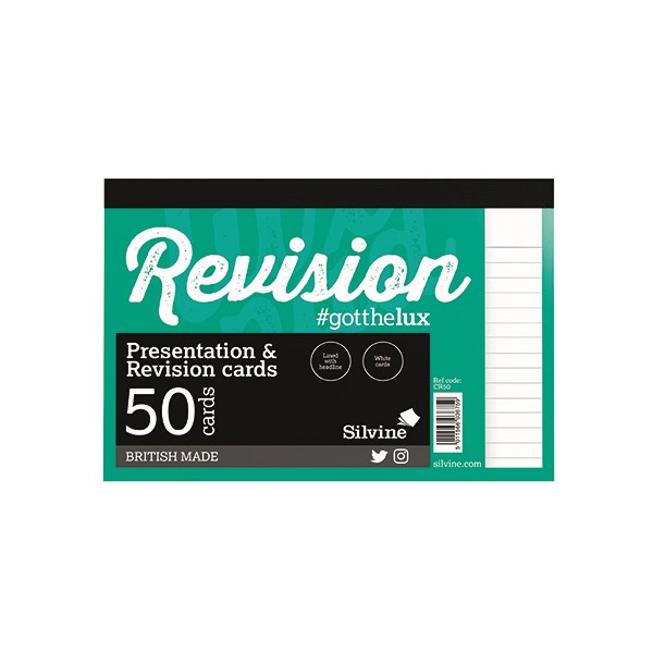 Luxpad Revision Cards, 152x102mm, White, Feint Ruled, 50's