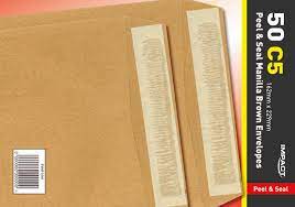 Peel Seal C5 (162 x 229mm) Manilla Brown Envelopes, Heavy Duty 50's