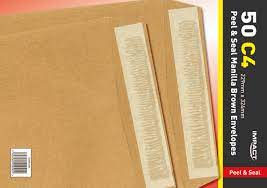 Peel Seal C4 (229 x 324mm) Manilla Brown  Envelopes, Heavy Duty 50's