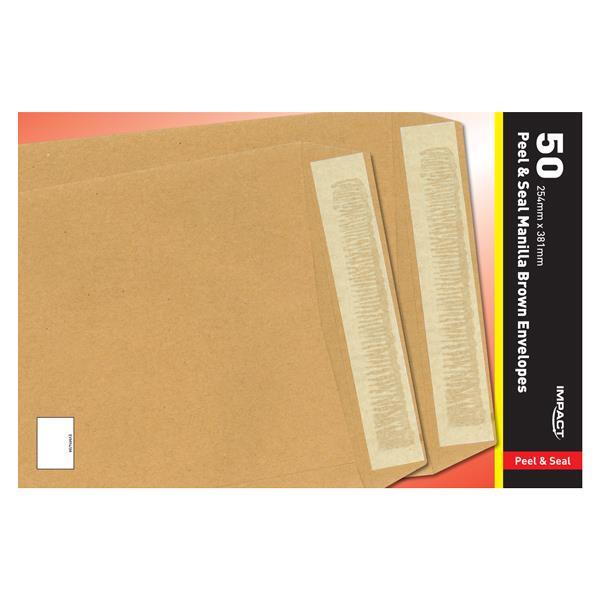 Peel Seal 254 x 381mm Manilla Brown Envelopes, (Ribbed-110gsm)