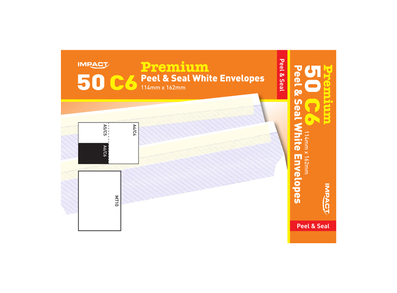 Impact Premium C6 (114x162mm) White Peel & Seal  Envelopes, (100gsm) 50's