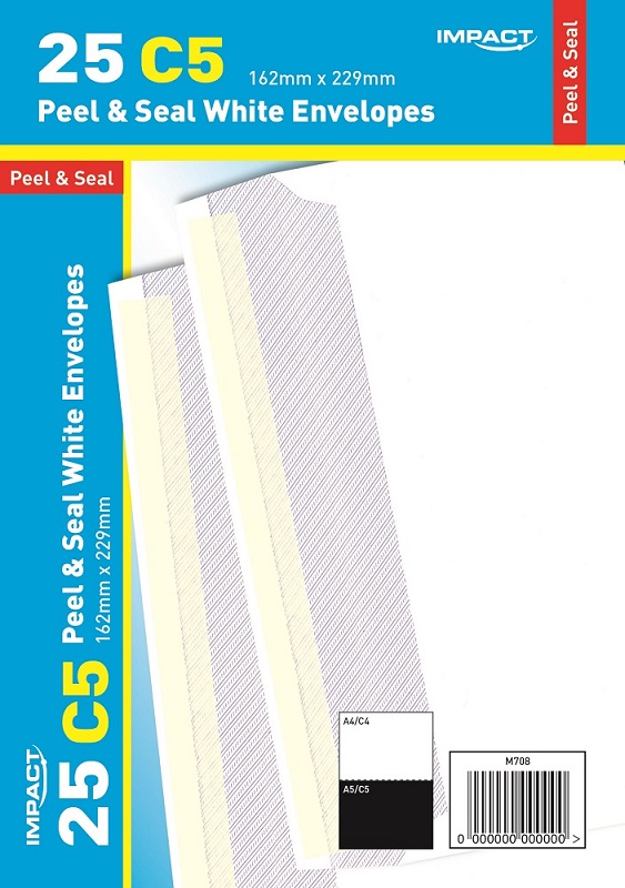 Impact C5 (162x229mm) White Peel & Seal Envelopes, (100gsm) 25's