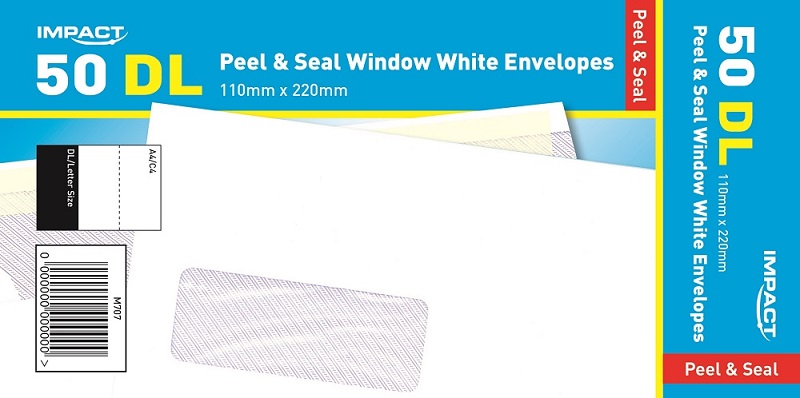 Impact DL (110x220mm) White Peel & Seal Window Envelopes, (80gsm) 50's