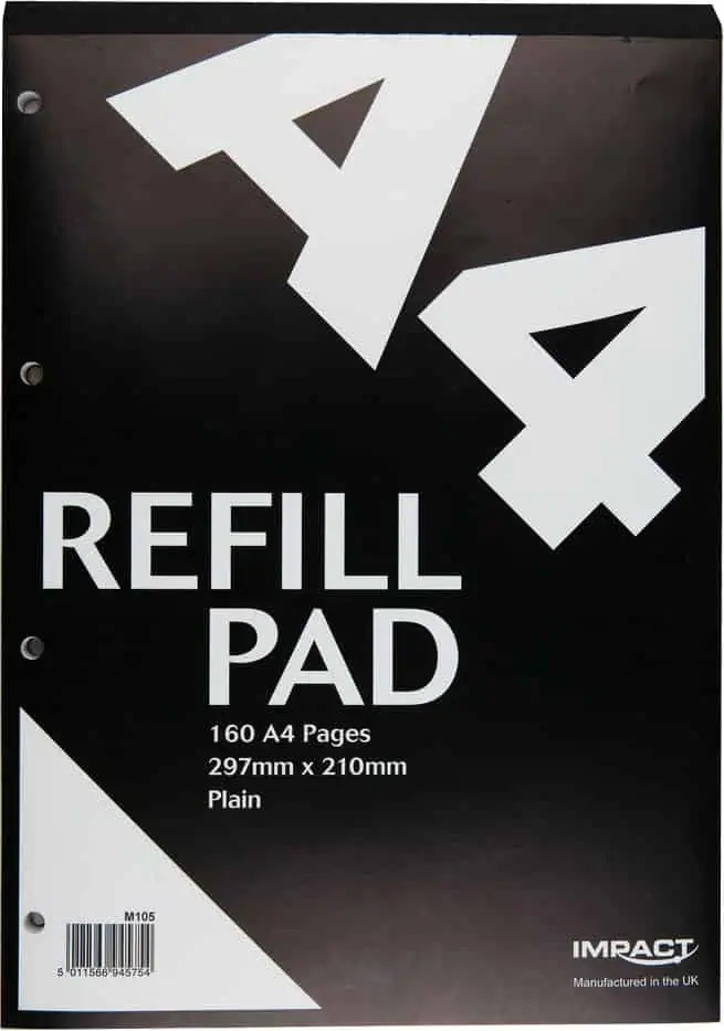 Impact A4 Refill Pad, 160 pages, Plain (Black cover)