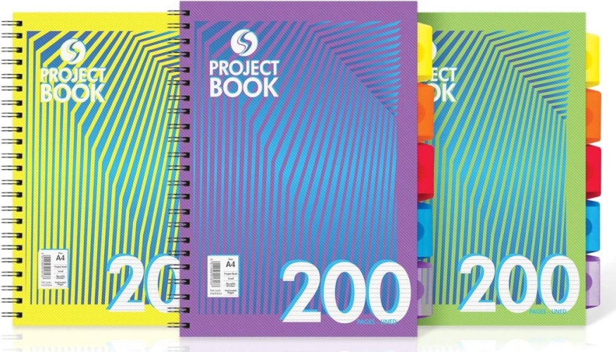 Notebook, A4, 'Daze' Design, Project Book, 5 Subject, Assorted