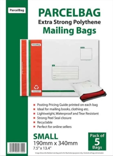 Parcel Bag, 190 x 340mm, Plastic, Small, 5's, Pack 10