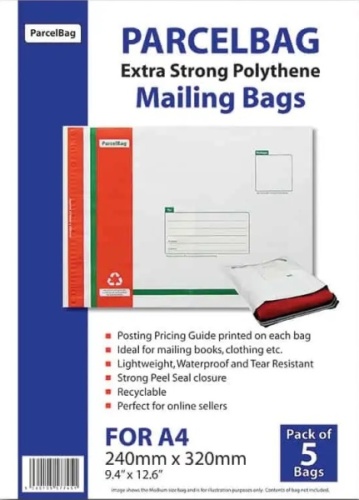 Parcel Bag, 240 x 320mm, Plastic, Medium, 5's, Pack 10