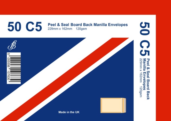 Envelopes, Board Back (Ideal for A5), 229 x 162mm Manilla, 120gsm, 20's
