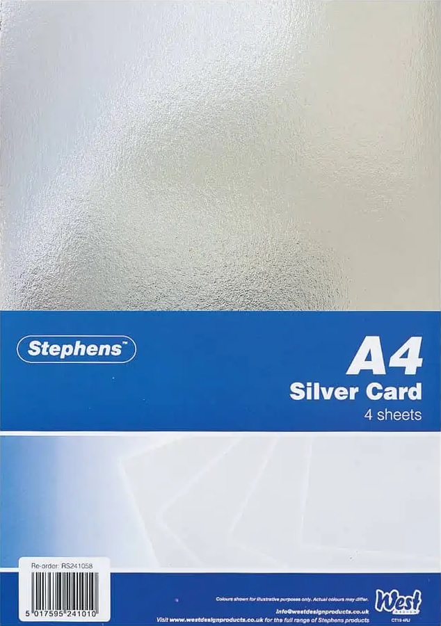 Stephens A4 Silver Card, 4 Sheets
