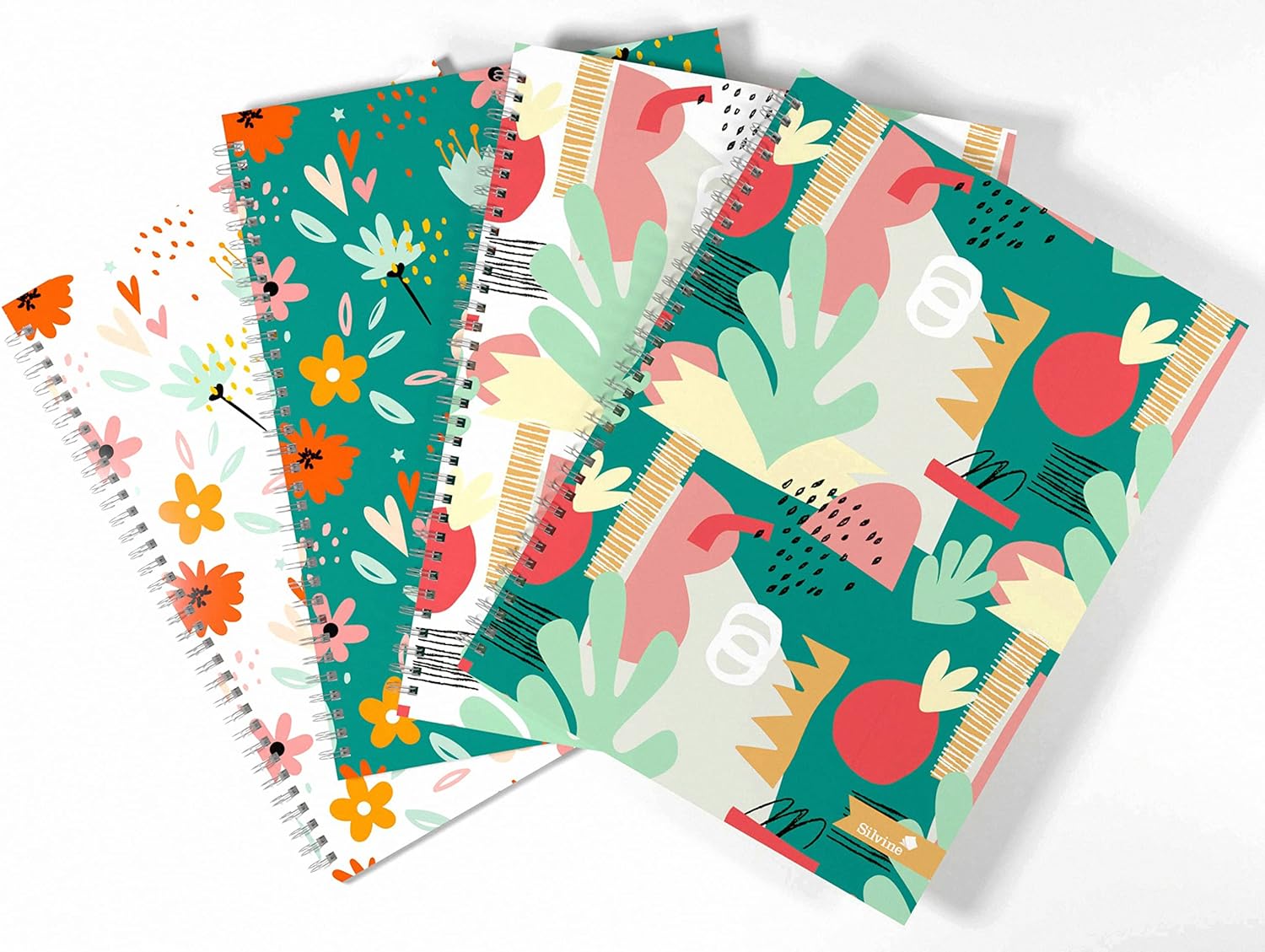 Silvine A4+ Twin Wire Notebook, Hearts & Flowers Design, 160 pages