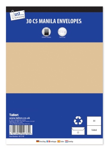 Envelopes, C5 Manilla, Peal & Seal, 80gsm, 30's