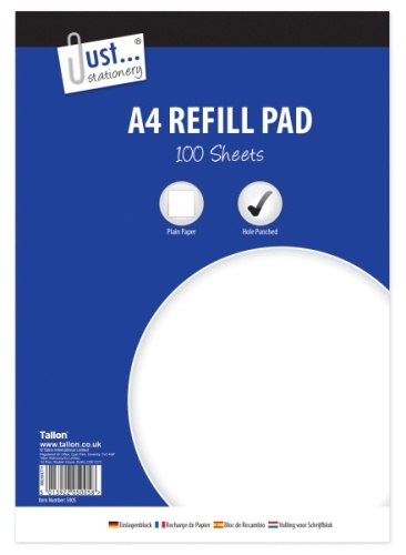 Refill Pad, A4 Plain 100 Sheet Side bound
