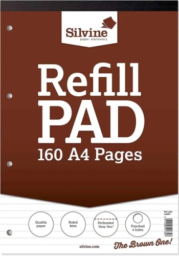 Refill Pad, A4, Silvine 160 pages, Feint (Brown cover)