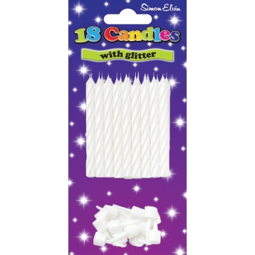 Candles, Spiral White with Holder, 18's