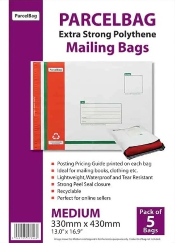 Parcel Bag, 330 x 430mm, Plastic, Large, 5's, Pack 10